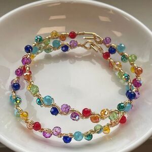 Lucy bangle bracelet 8” gold copper core PRIDE sparkle rainbow faceted glass bea